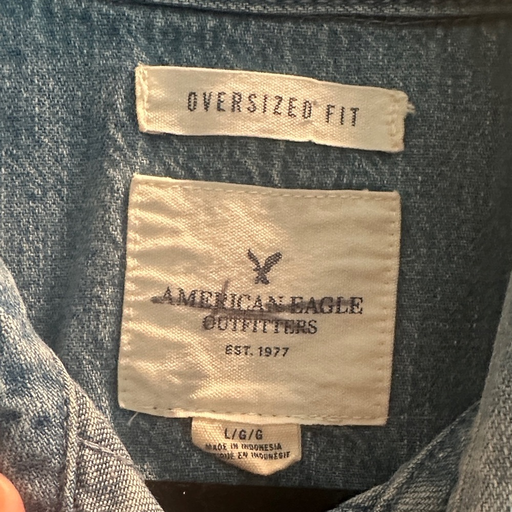 American Eagle Outfitters Light Blue Denim Blouse with Palm Tree Embroidery - Picture 4 of 10